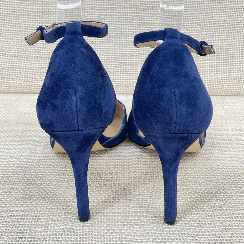 Adrienne Vittadini Blue Suede Scalloped Ankle Strap Heels AV-NENI Womens 10M - Picture 5 of 13